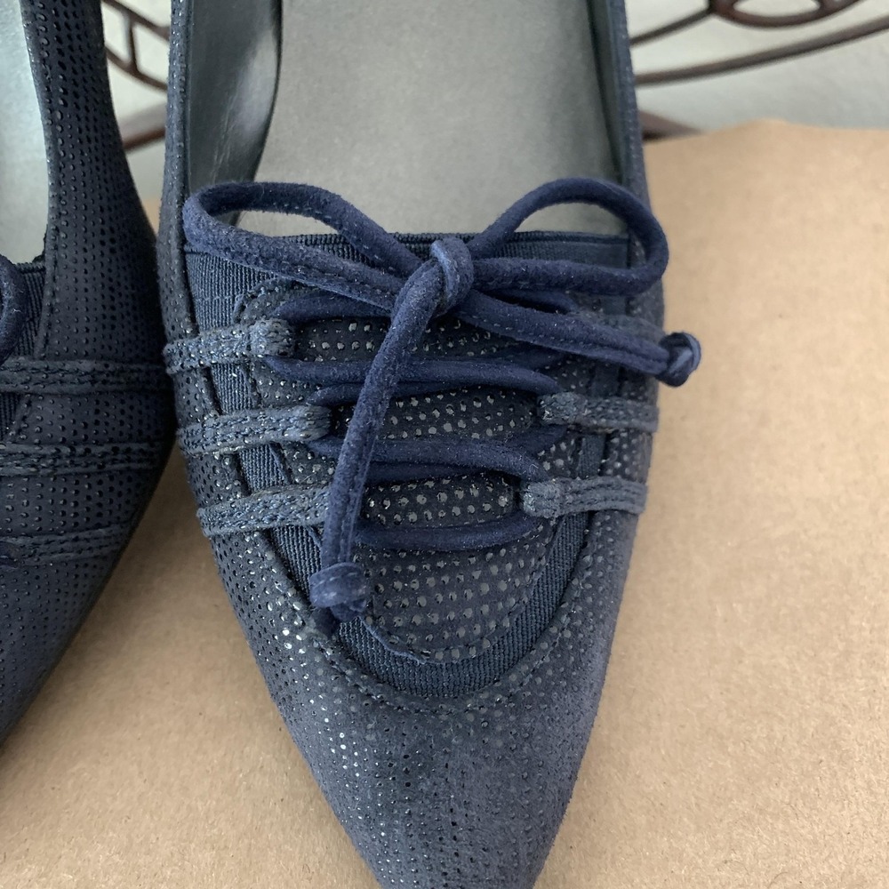 Stuart Weitzman Navy Blue Suede Ghillie Lace-Up Pumps Women's Size 8M - Picture 6 of 15